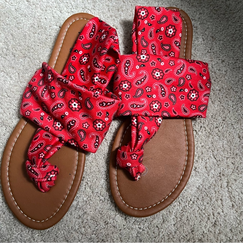 Indigo Soul Red Sandals with Bandana Print